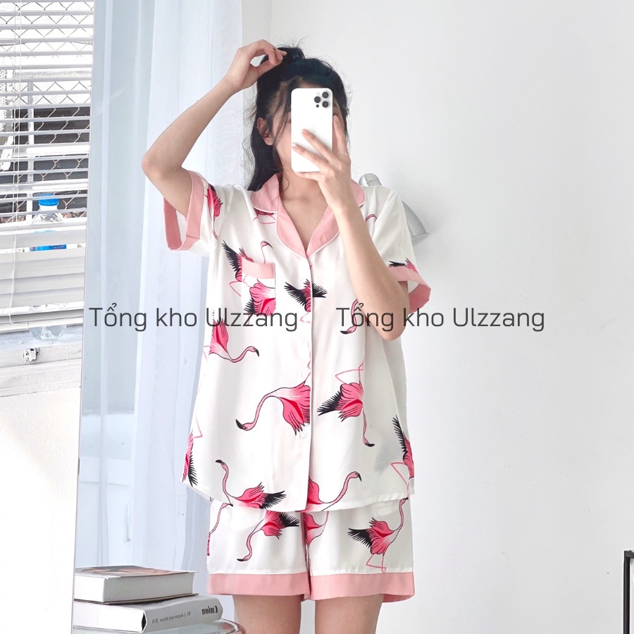 Bộ Pijama Lụa Cộc Tay Phối Viền Hàng Thiết Kế Cao Cấp Chất Mềm Mịn Mát | BigBuy360 - bigbuy360.vn