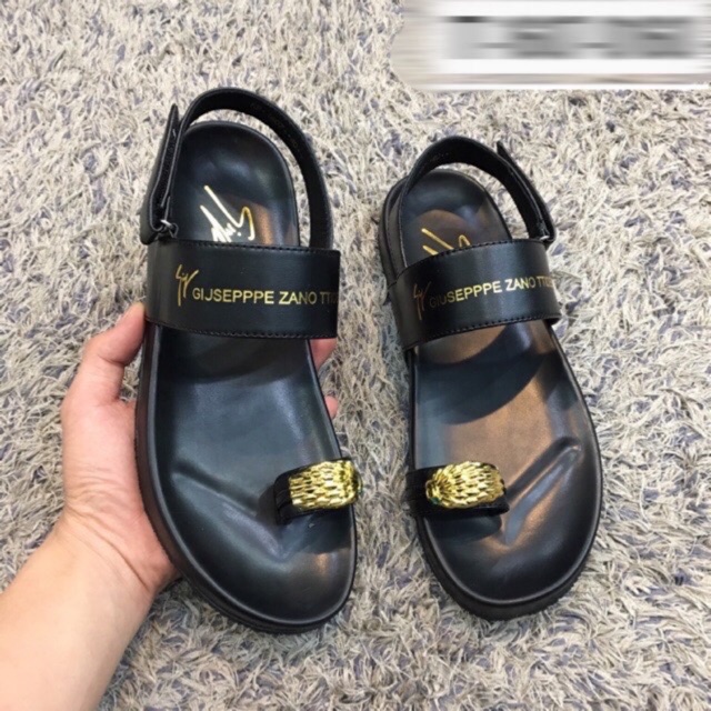 Dép sandal nam da xỏ ngón vảy vàng (free ship)