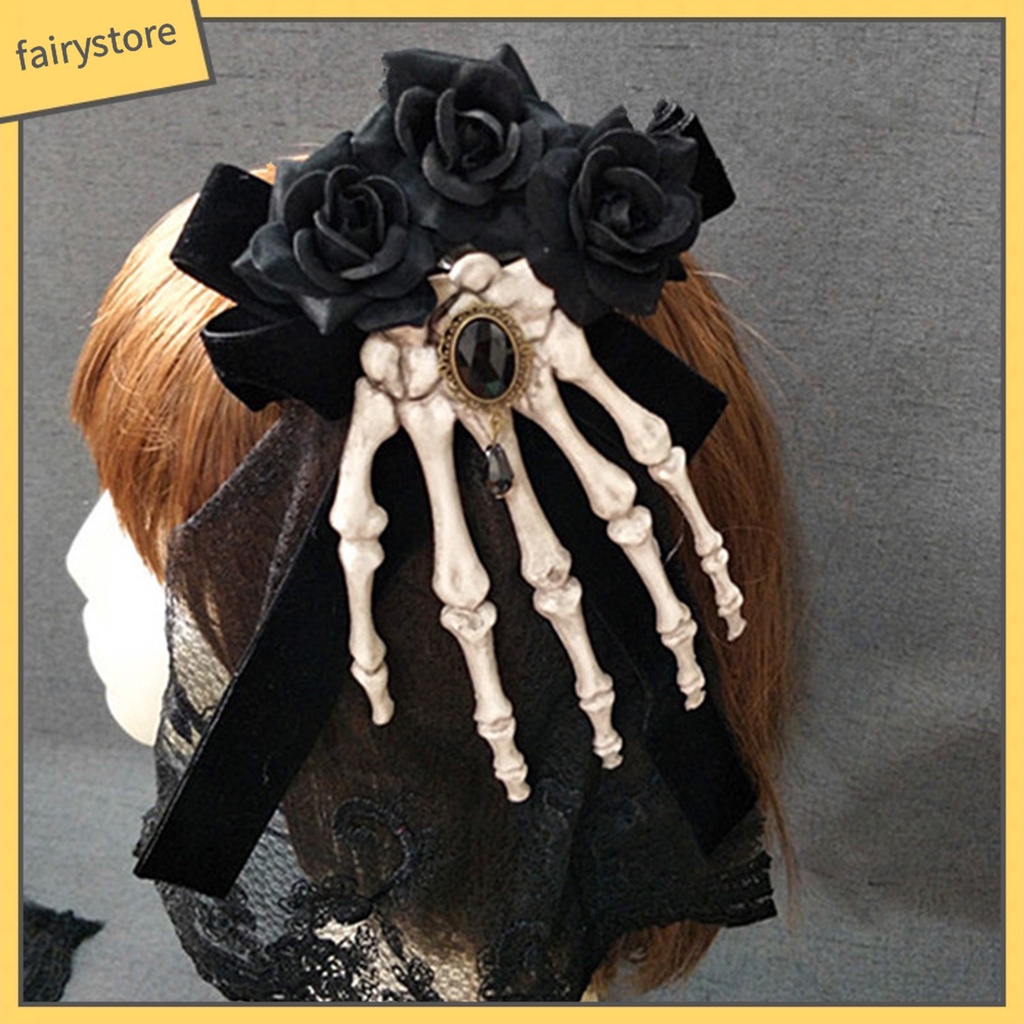 Kẹp Tóc Hình Bàn Tay Xương Hoa Hồng Bằng Vải Chống Trượt Hóa Trang Halloween