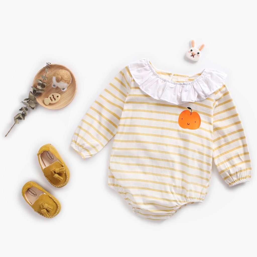 Áo Liền Quần Sanlutoz Dài Tay Họa Tiết Kẻ Sọc Hoạt Hình Thời Trang Cho Bé Gái Sơ Sinh