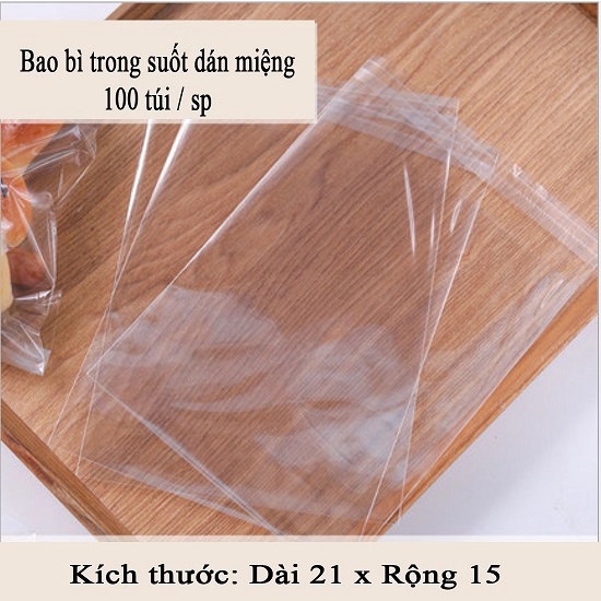 Bao bì đựng bánh kẹo Trong Suốt, Dán Miệng, loại 21cmx15cm, 100túi/sp - HVL TEA