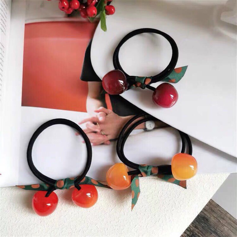 Dây buộc tóc hình quả cherry đính nơ dễ thương, phụ kiện tóc BT02