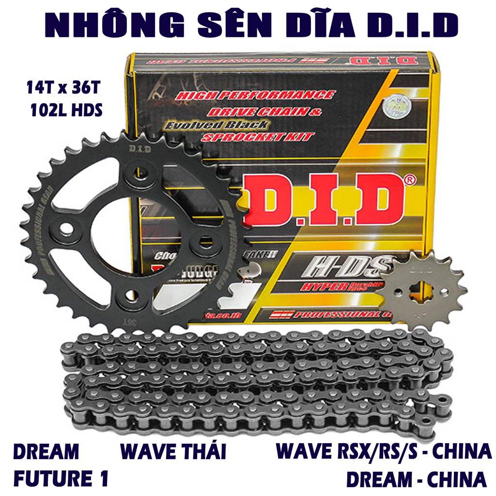 Nhông sên dĩa Honda Dream Future 1 Wave thái các dòng Wave Dream China  - Sên đen 10ly - Thái Lan