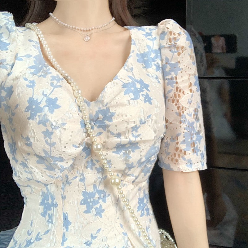 Đầm Hoa Phong Cách Retro Pháp Ngọt Ngào Mới 2021