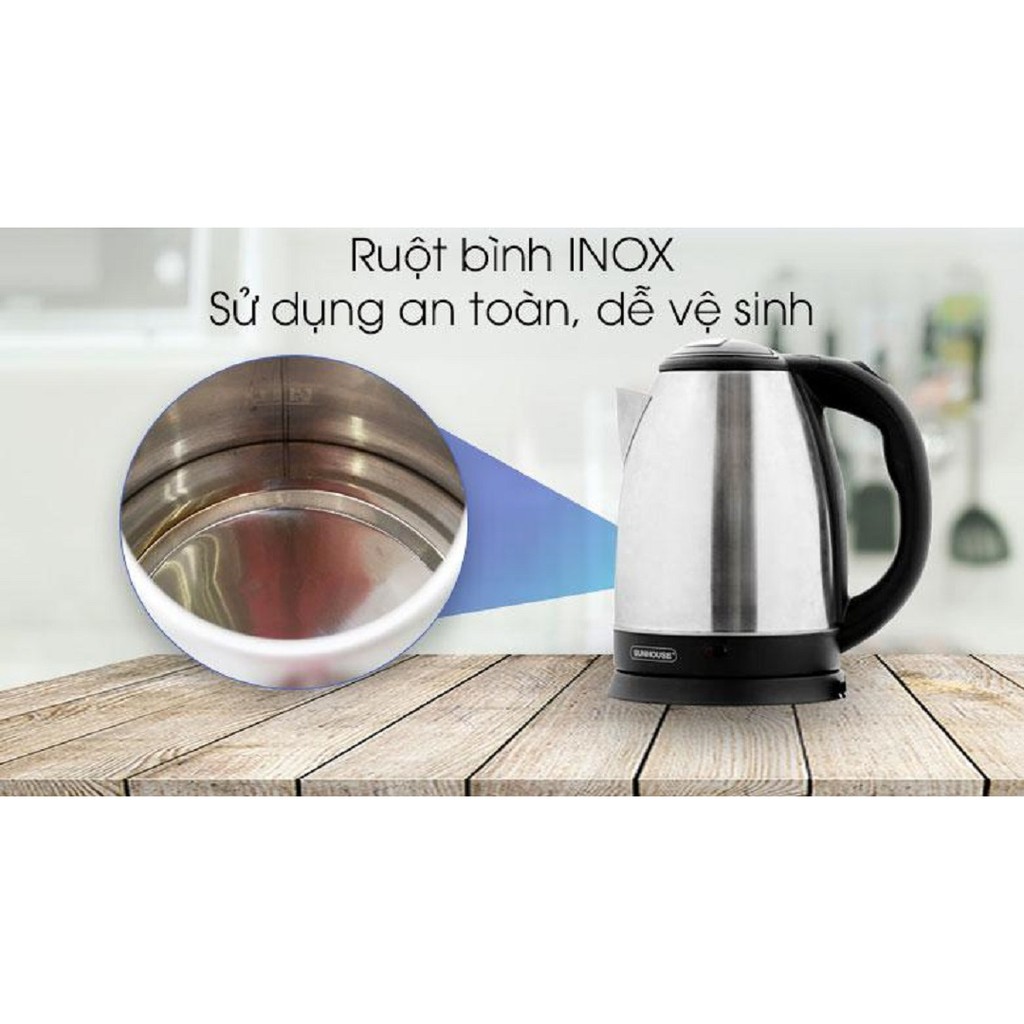 Bình đun siêu tốc Inox 1.8 lít Happy Time 1500W - ấm đun nước siêu tốc Sunhouse