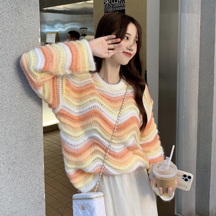 COZOK Áo Sweater Tay Dài Kẻ Sọc Nhiều Màu Thời Trang