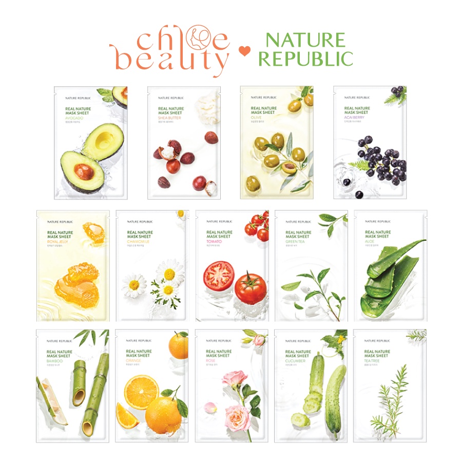 Combo 5 mặt nạ giấy dưỡng da cùng loại Nature Republic Real Nature Mask Sheet 23ml/miếng