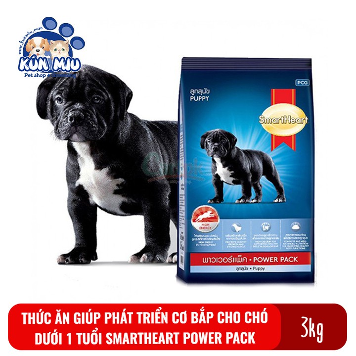 Thức ăn cho chó con dưới 1 tuổi phát triển cơ bắp SmartHeart Power Pack puppy túi 3kg