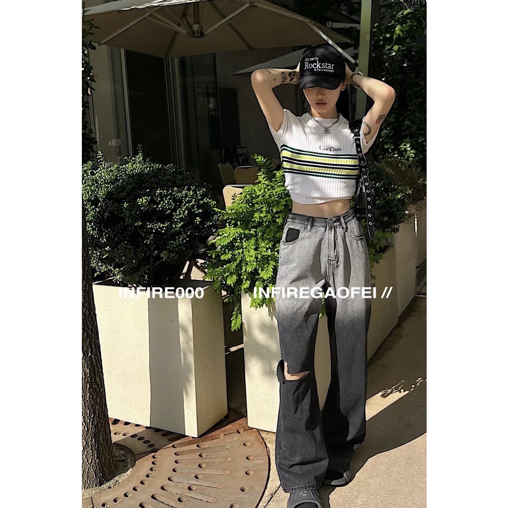 Cocory vn Áo Croptop Tay Ngắn Họa Tiết Sọc Ngang Phong Cách retro