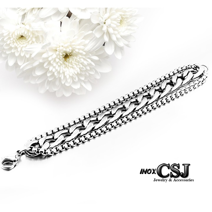 lắc tay inox 3 tầng cao cấp đẹp, không đen - chuẩn thời trang