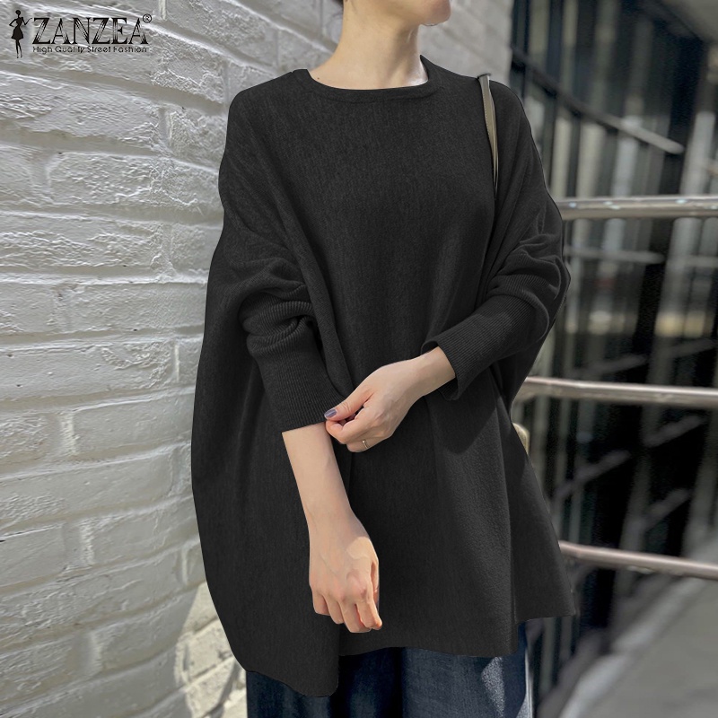 Áo thun nữ Zanzea tay dài màu trơn dáng rộng phong cách Hàn Quốc dễ phối