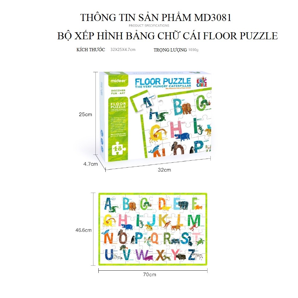 Bộ xếp hình 48 mảnh Bảng chữ cái Tiếng Anh Mideer Floor Puzzle Alphabet
