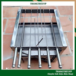 Bếp nướng than hoa máy nướng thịt chả mini quay tự động tặng kèm bộ 5 xiên đơn 1 xiên 3 inox
