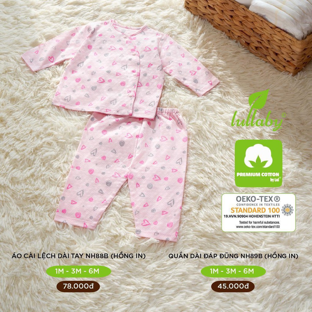 Bộ quần áo dài tay cài chéo cotton lullaby bé trai bé gái NH88B