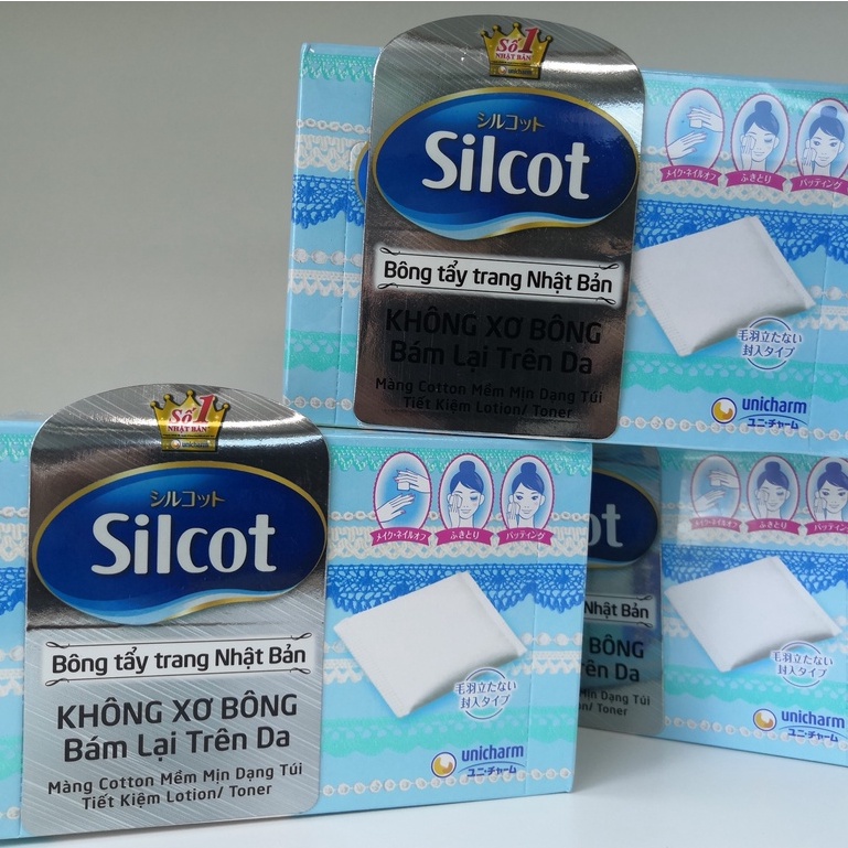 Bông tẩy trang UNICHARM Silcot cotton pad (82 miếng/1 hộp - xanh dương) [hàng có sẵn]