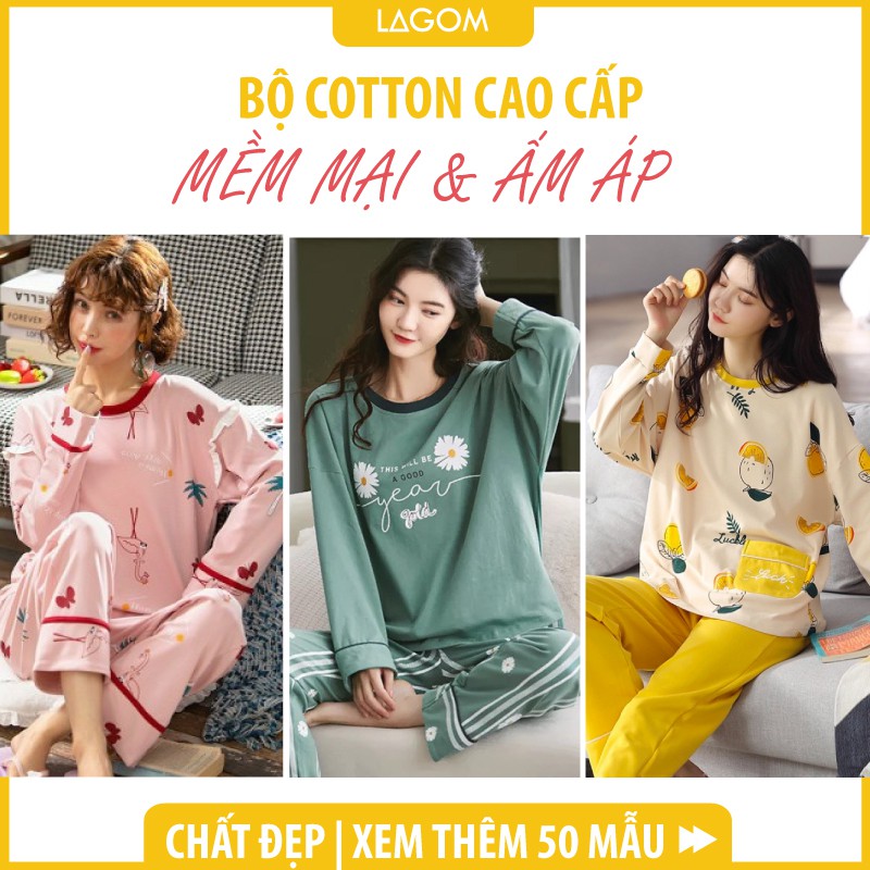 [50 Mẫu] Bộ Mặc Nhà Nữ Dài Tay Cotton Thu Đông [Video &amp; Ảnh Thật]