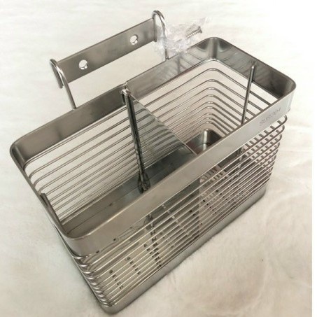 Ống đựng đũa inox 304 2 ngăn treo tường chắc chắn