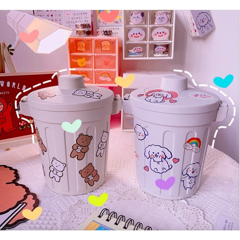 Thùng rác mini để bàn, sọt rác mini để bàn có nắp đậy cute tiện lợi (kèm sticker)