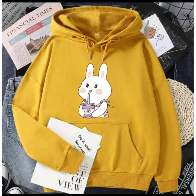 Áo hoodie nỉ bông thỏ uống sữa siêu kute chất nỉ dày dặn | BigBuy360 - bigbuy360.vn