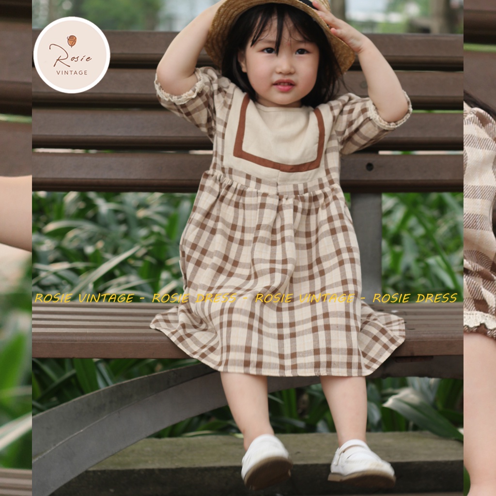 Váy kẻ phối ROSIE V25, chất vải mềm thoáng mát cho bé gái từ 9 - 36kg