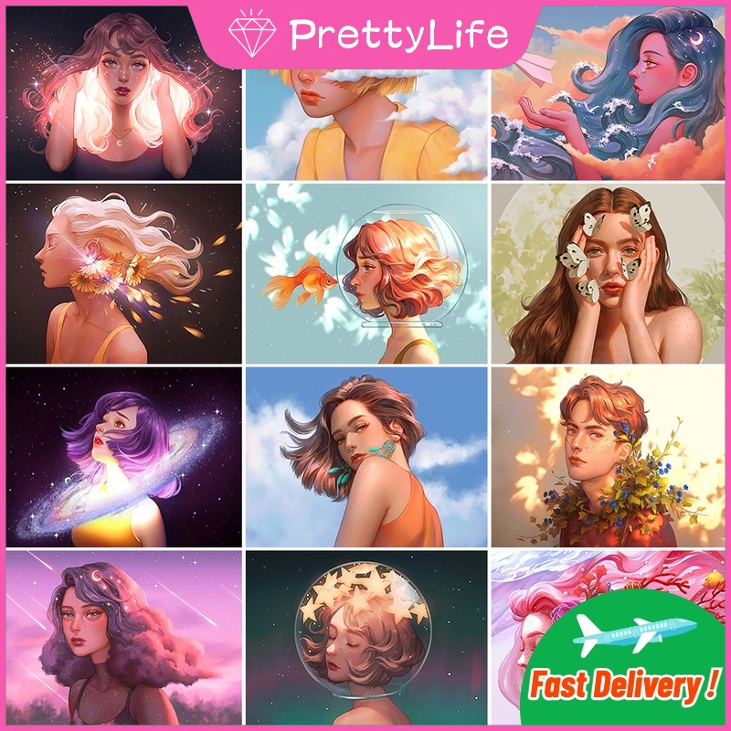 Bộ Tranh Đính Đá 5D Họa Tiết Cô Gái Độc Đáo DIY Dùng Trang Trí Nhà Cửa