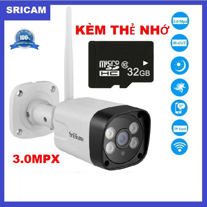 Camera Ngoài Trời Srihome SH035 3.0MPX Tiêu Chuẩn Chống Nước - Đàm Thoại 2 Chiều - Bảo Hành 12 Tháng - Kèm thẻ nhớ 64GB