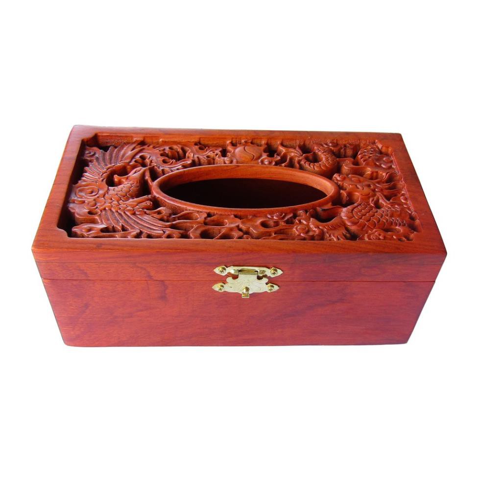 Hộp Khăn Giấy Gỗ Hương Long Phụng Cao Cấp