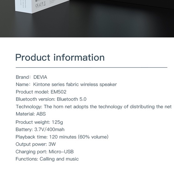 Loa Mini Bluetooth Không Dây DEVIA Kinton fabric có micro nghe nhạc gọi điện, Hàng chính hãng BH 1 năm