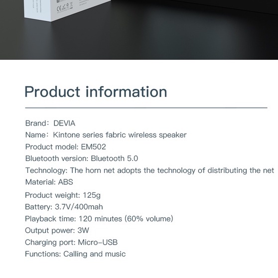 Loa Bluetooth Mini Không Dây DEVIA Kinton fabric có micro nghe nhạc gọi điện 120 phút, Hàng chính hãng BH 1 năm