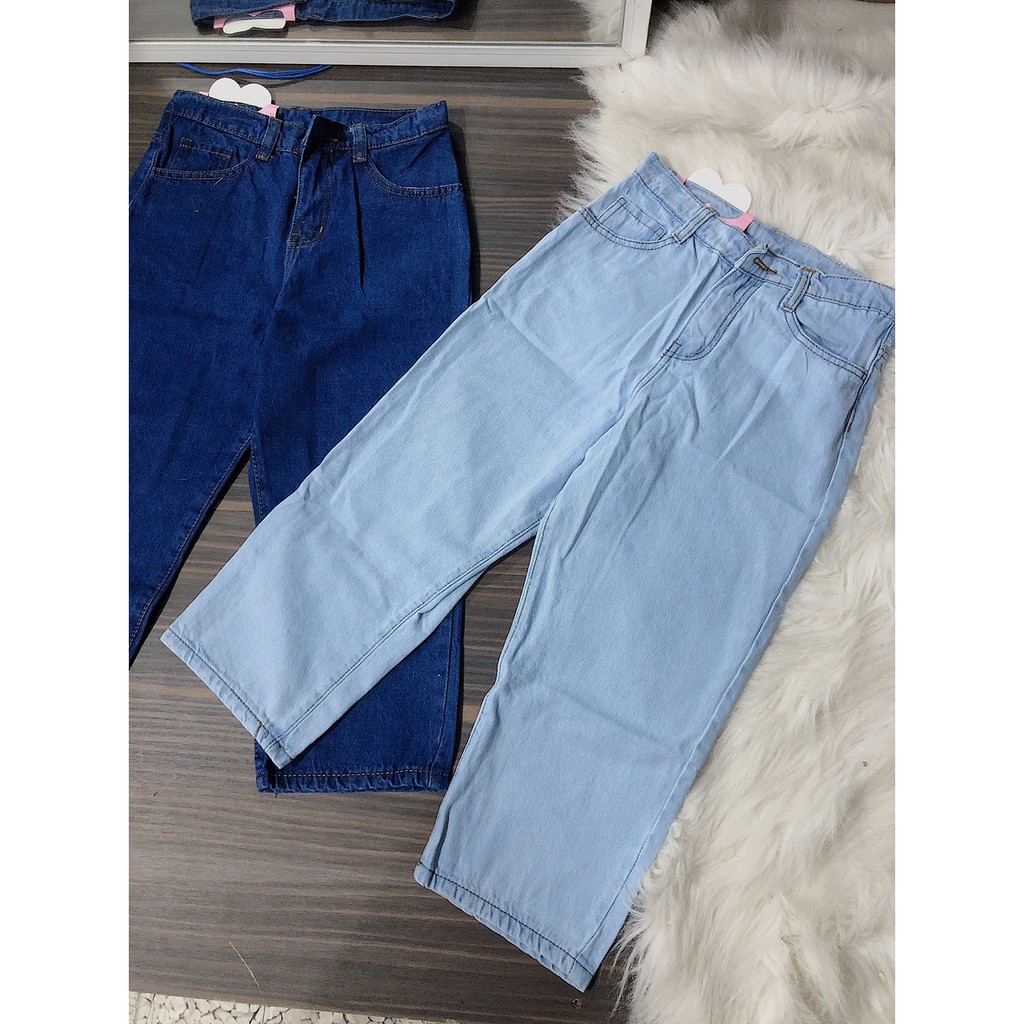 Quần jean nữ BAGGY LỠ GỐI ( XANH Đ XANH N ) TRƠN A4-3