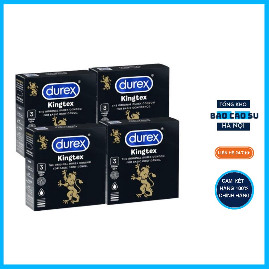 Bộ 4 bao cao su Durex Kingtex 3 bao/hộp kéo dài thời gian quan hệ (Tặng quà khủng)