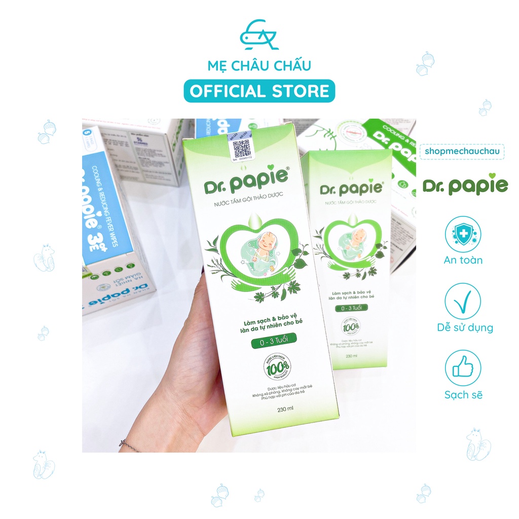 Nước Tắm Thảo Dược Dr Papie Cho Bé Giúp Ngăn Ngừa Và Giảm Các Vấn Đề Về Da Chai 230ml