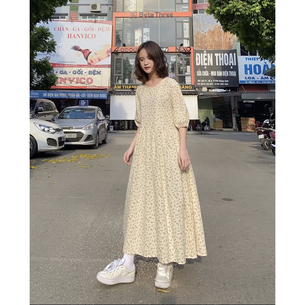 Đầm be hoa nhí tay lửng