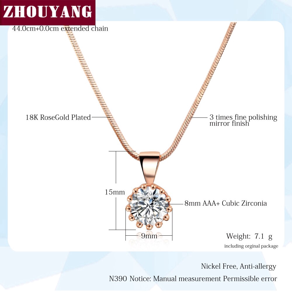 ZHOUYANG Top Quality Crown vòng cổ pha lê Rose Gold Color Fashion Jewellery Nickel miễn phí Pendant pha lê N390 N391