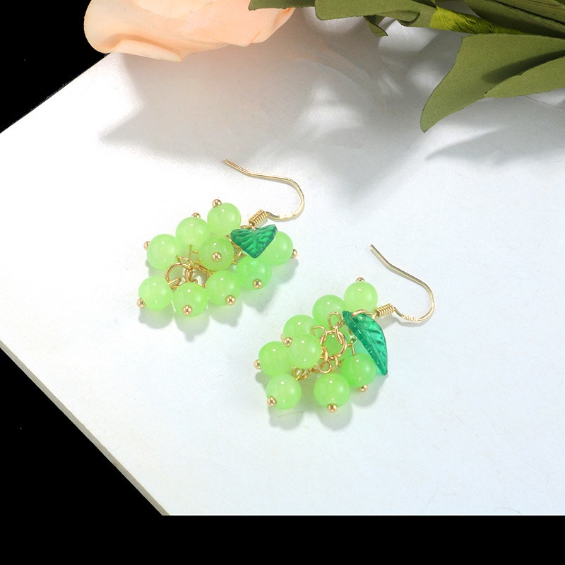 Khuyên tai hình chùm nho màu tím/xanh lá tinh tế độc đáo thời trang