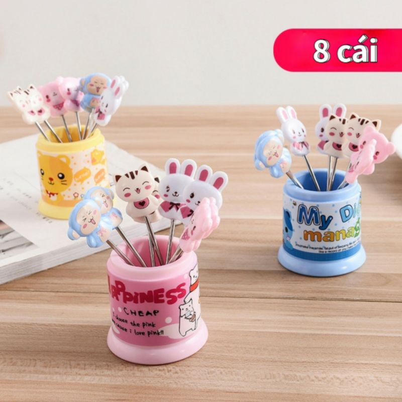 Bộ 8 dĩa ăn hoạt hình siêu xinh kèm ống đựng đáng yêu cho bé