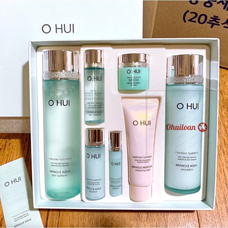 SÉT OHUI XANH AQUA CẤP NƯỚC GIẢM MỤN DƯỠNG ẨM CHỐNG LÃO HOÁ KIỂM SOÁT BÃ NHỜN