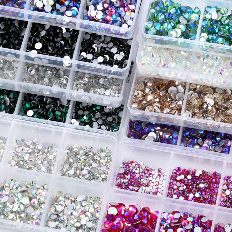Hộp 1560 Hạt Kim Cương Giả Mặt Kính Đáy Phẳng Nhiều Kích Cỡ Đính Móng Tay Trang Trí DIY