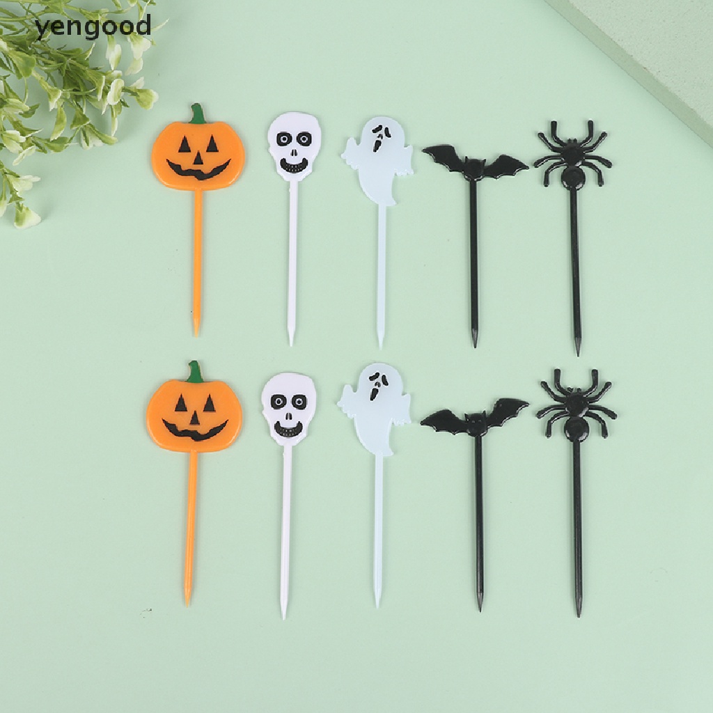 Set 10 Nĩa Ăn Tráng Miệng Họa Tiết Hoạt Hình Phong Cách Halloween Cho Bé