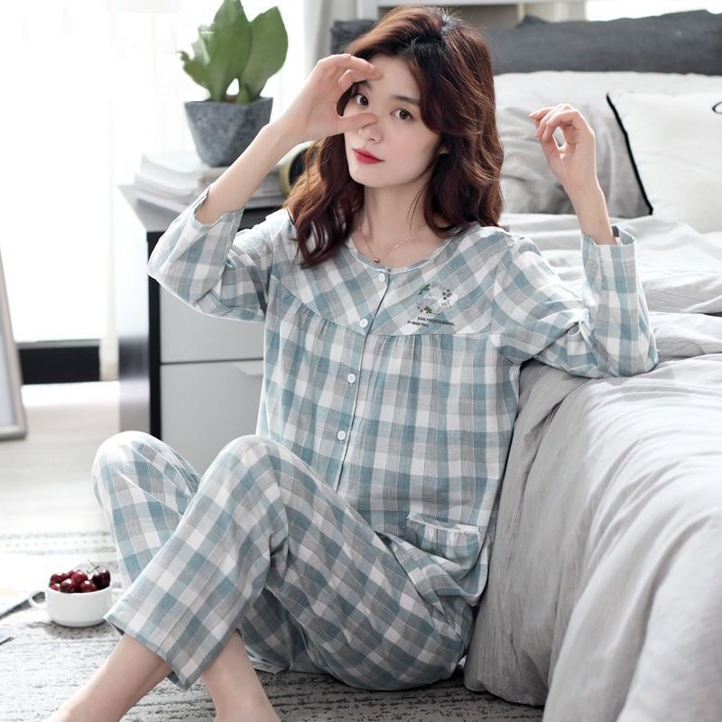 Bộ Đồ Ngủ Cotton Hai Mảnh Tay Dài Dáng Rộng Thời Trang Thu Đông Cho Nữ N4