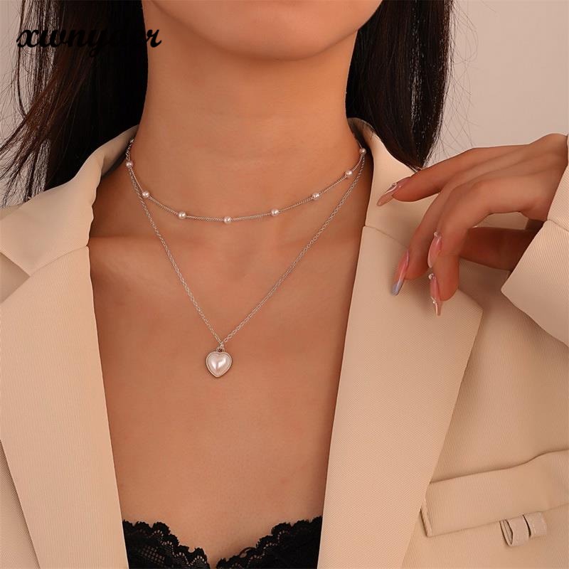 Vòng cổ Hai Lớp Mặt Hình Trái Tim Thời Trang Dành Cho Nữ