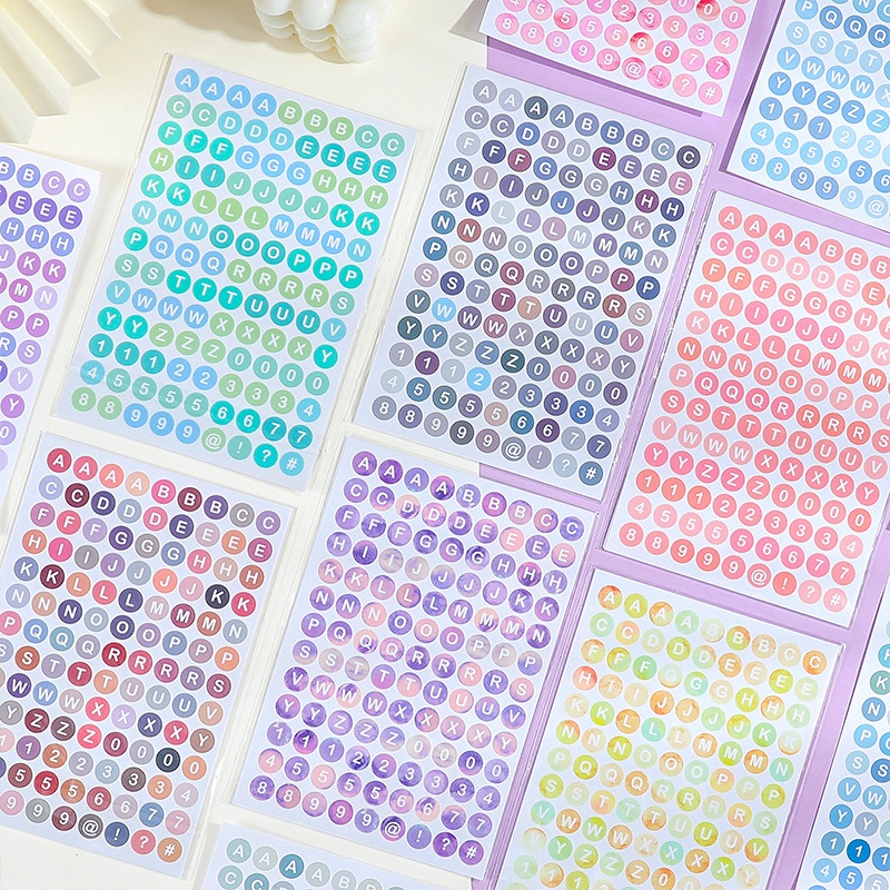 Set 4 Tấm Nhãn Dán Hình Chữ Cái Và Số Màu Gradient Dùng Trang Trí DIY
