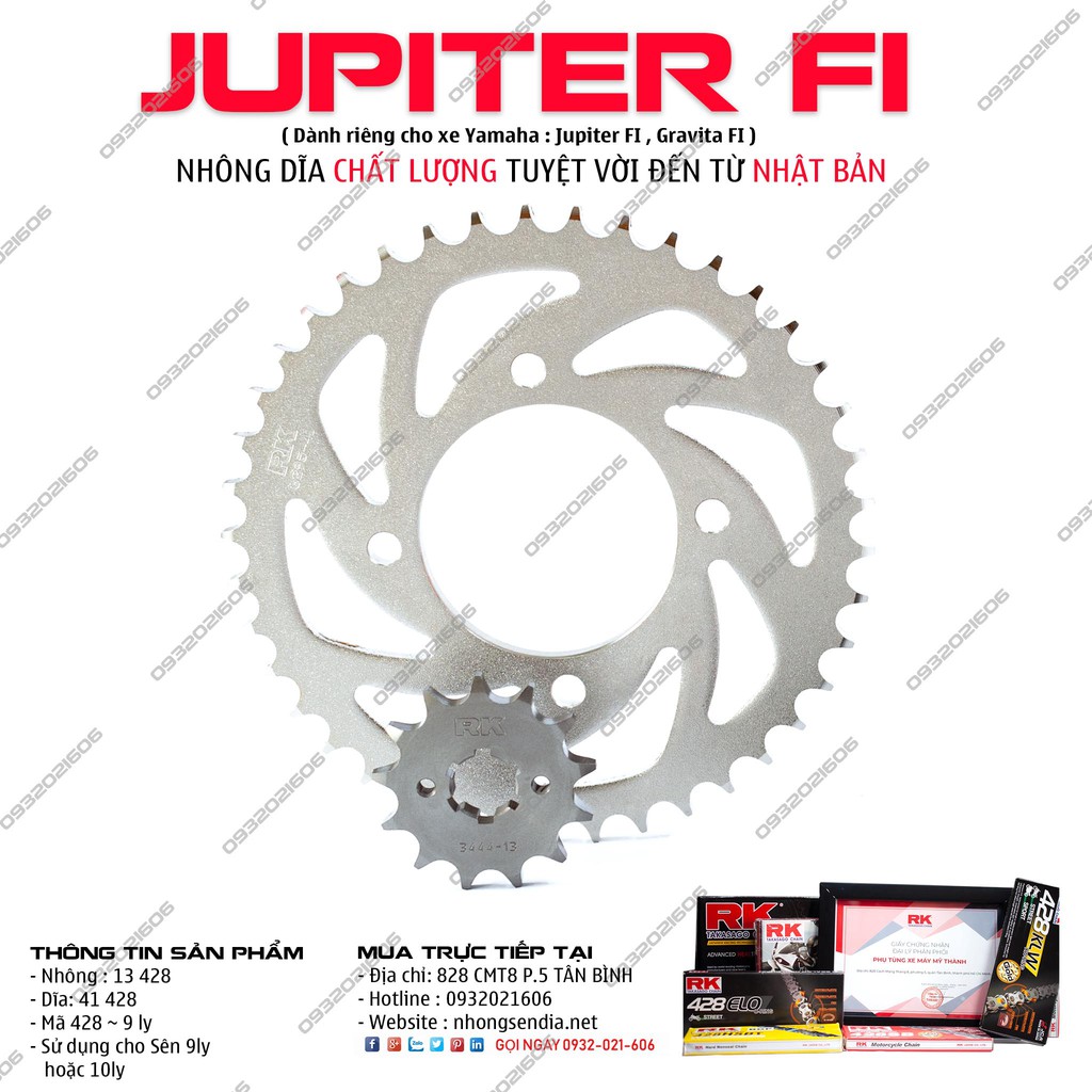 Nhông dĩa RK xe Jupiter Gravita FI 9 ly chính hãng