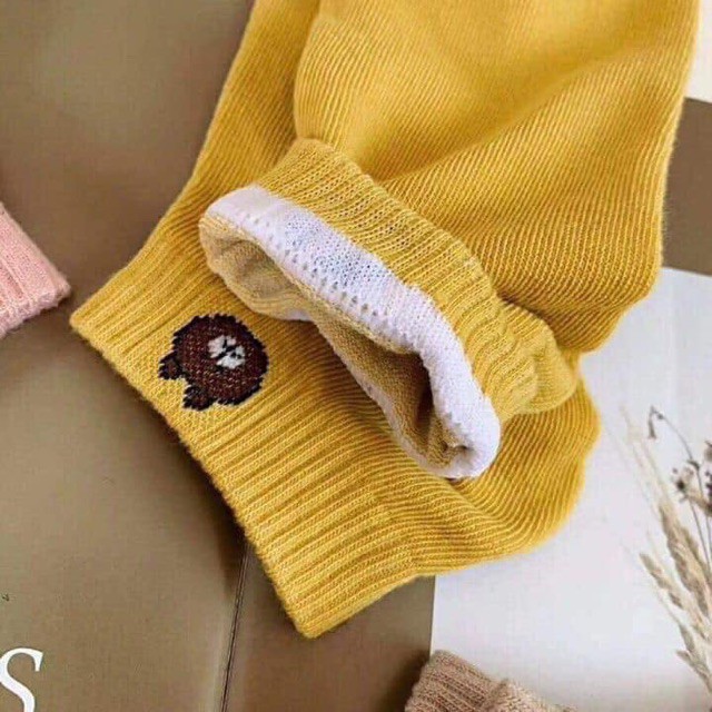 [ TẶNG TÚI RÚT ] 10 đôi vớ gấu Brown - set 10 đôi tất nữ thun cotton cổ ngắn mắt cá chân