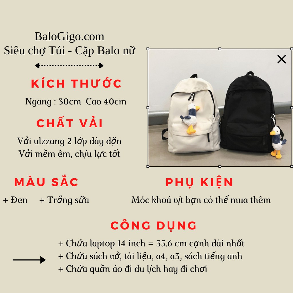 Balo Basic đơn giản vải trơn chống thấm nước G240 - BaloGigo
