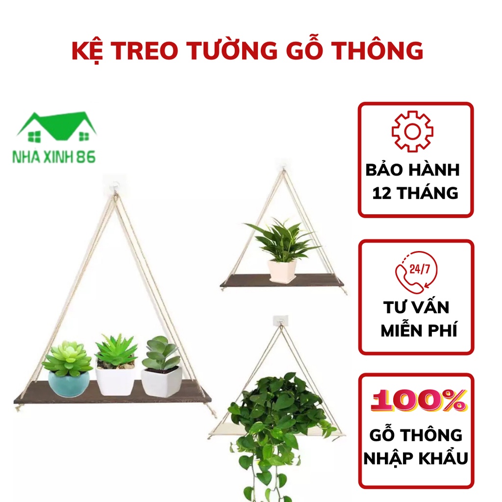 Kệ Gỗ Thông Treo Tường Dây Thừng 1997store_vn - Giá Treo Kèm Dây Trang Trí Phong Cách Hàn Quốc - Bảo Hành 6 Tháng