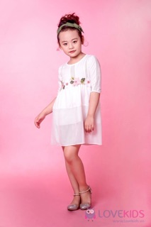 Váy trắng phối hoa eo Lk0160