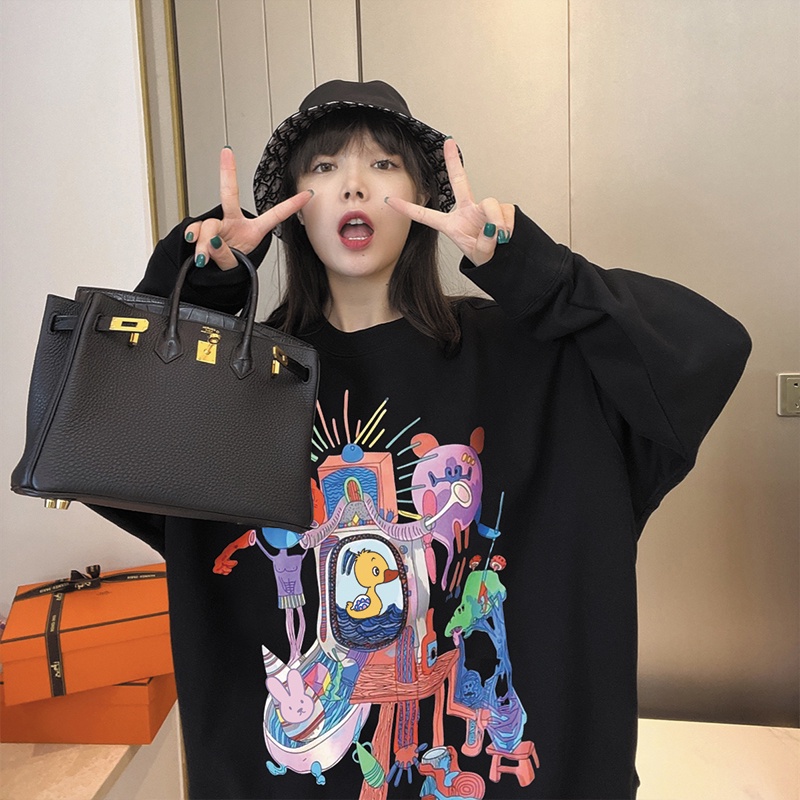 NRVP Áo Thun Nữ Dài Tay Dáng Rộng In Hình Phong Cách Hàn Quốc Mới