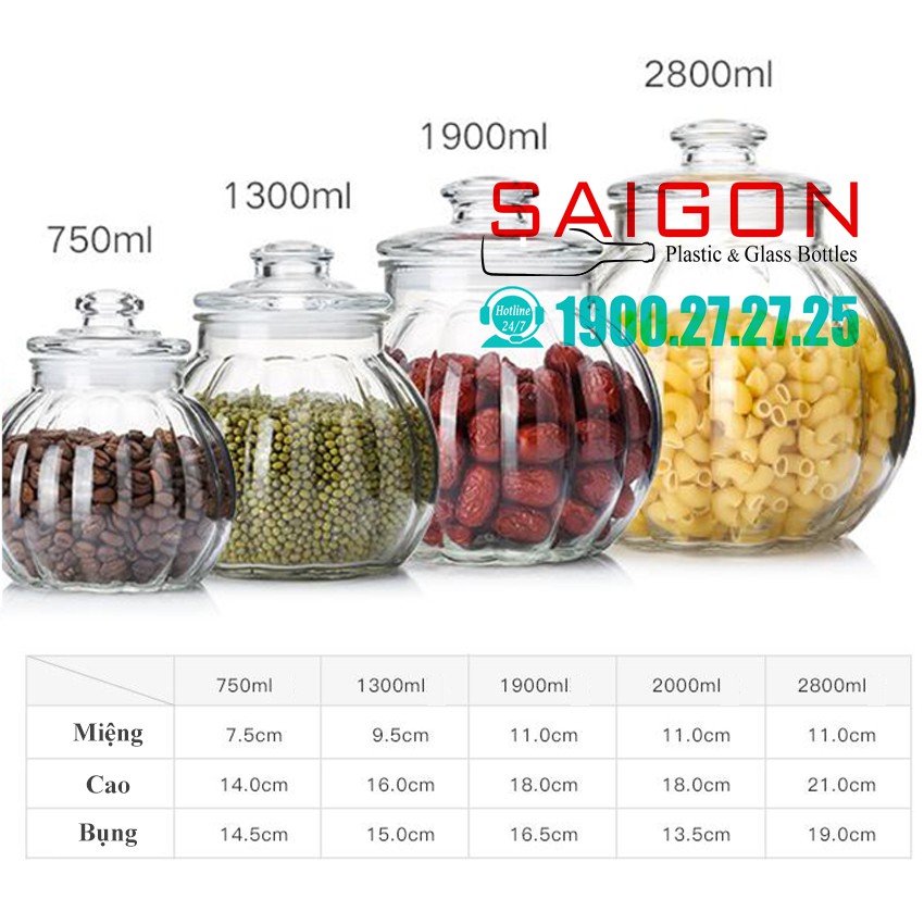 Hũ Thủy Tinh Bí Ngô Nắp Thủy Tinh Đựng Thực Phẩm