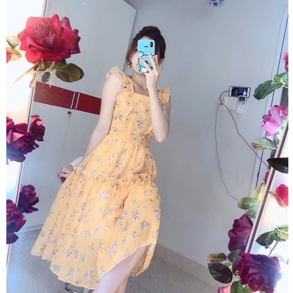 Đầm maxi voan hoa nhún bèo siêu xinh | BigBuy360 - bigbuy360.vn